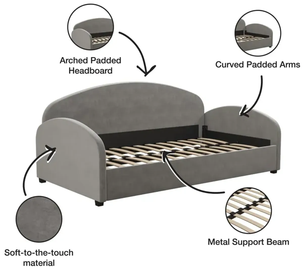 Moon Velvet Upholstered Daybed with Rounded Headboard