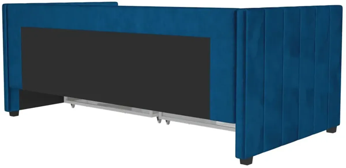 Novogratz Arliss Modern Glam Tuxedo Daybed with Storage, Twin, Blue Velvet