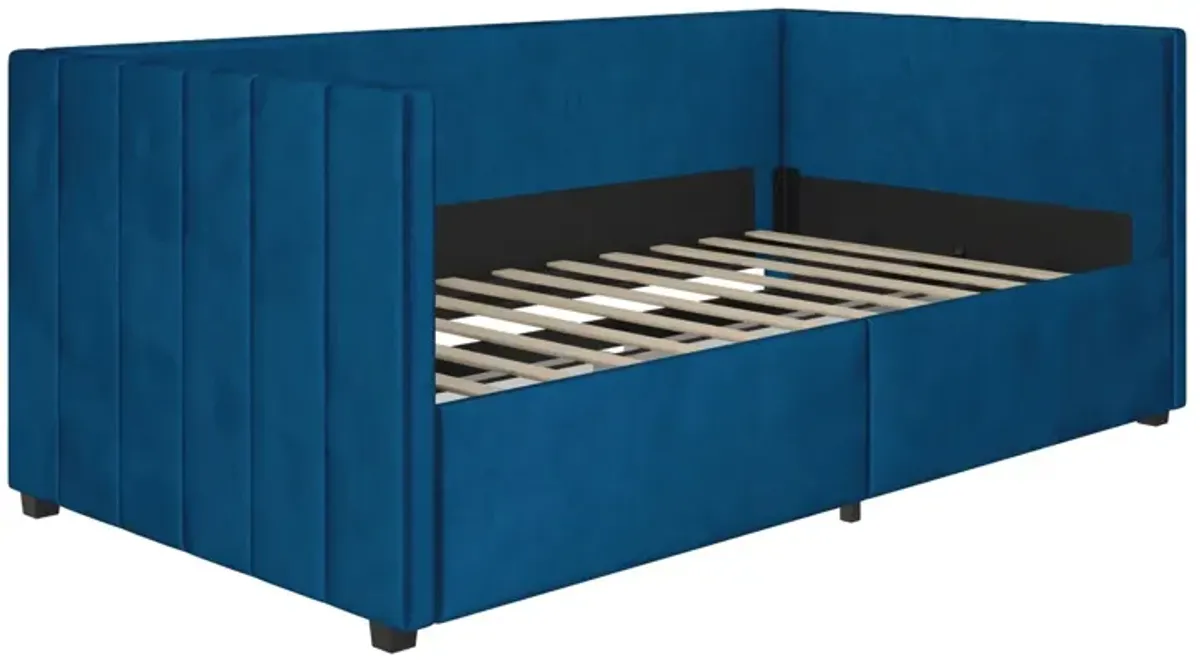 Novogratz Arliss Modern Glam Tuxedo Daybed with Storage, Twin, Blue Velvet