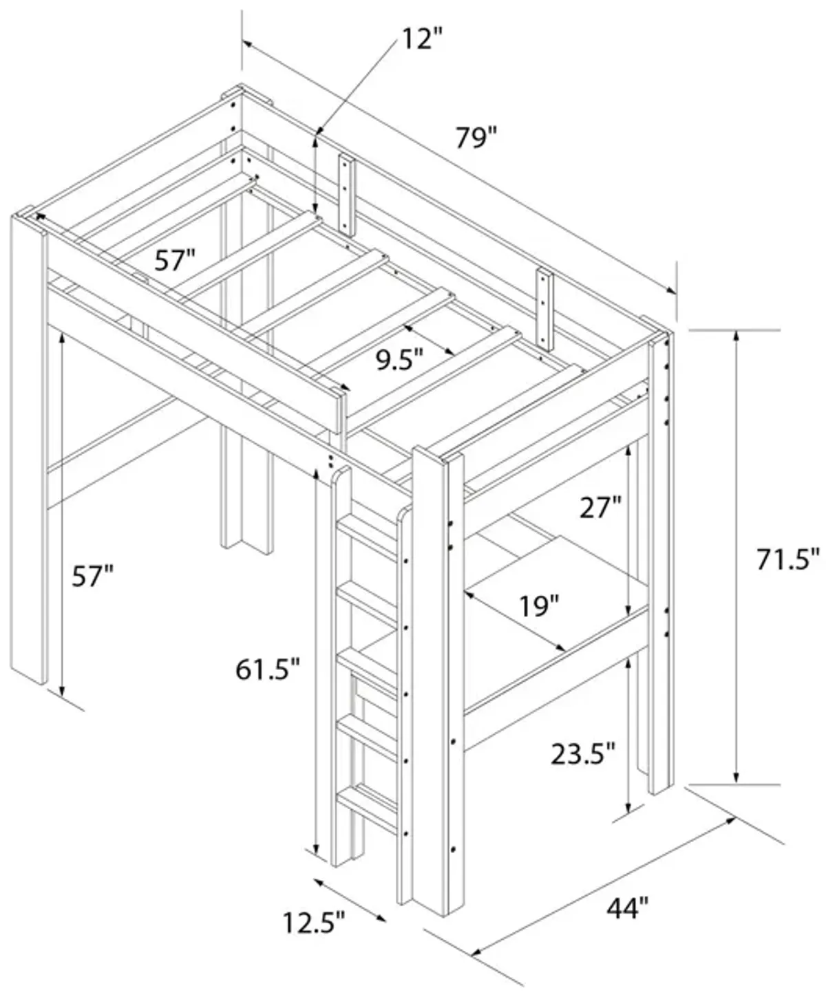 Davian Wood Loft Bed with Desk