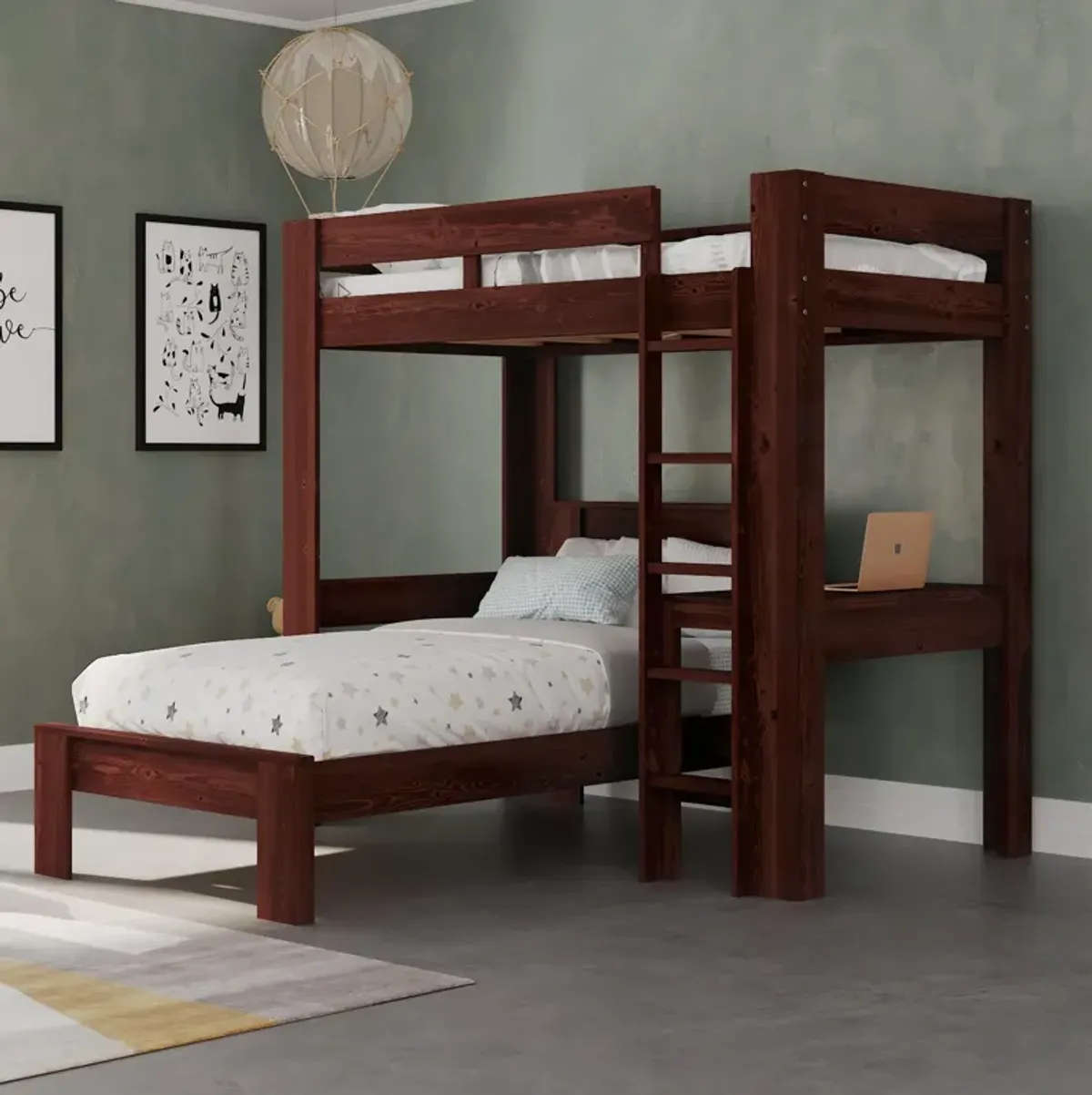 Davian Wood Loft Bed with Desk