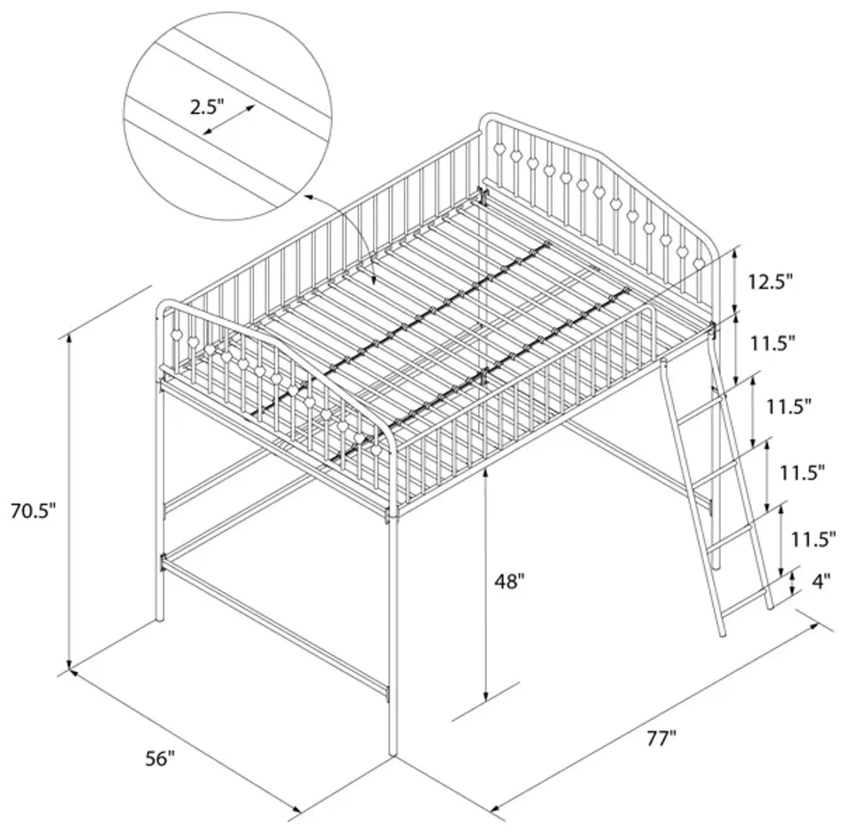 Novogratz Bushwick Metal Twin Loft Bed, Black