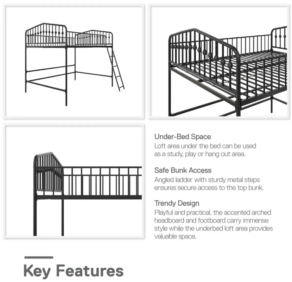 Novogratz Bushwick Metal Twin Loft Bed, Black