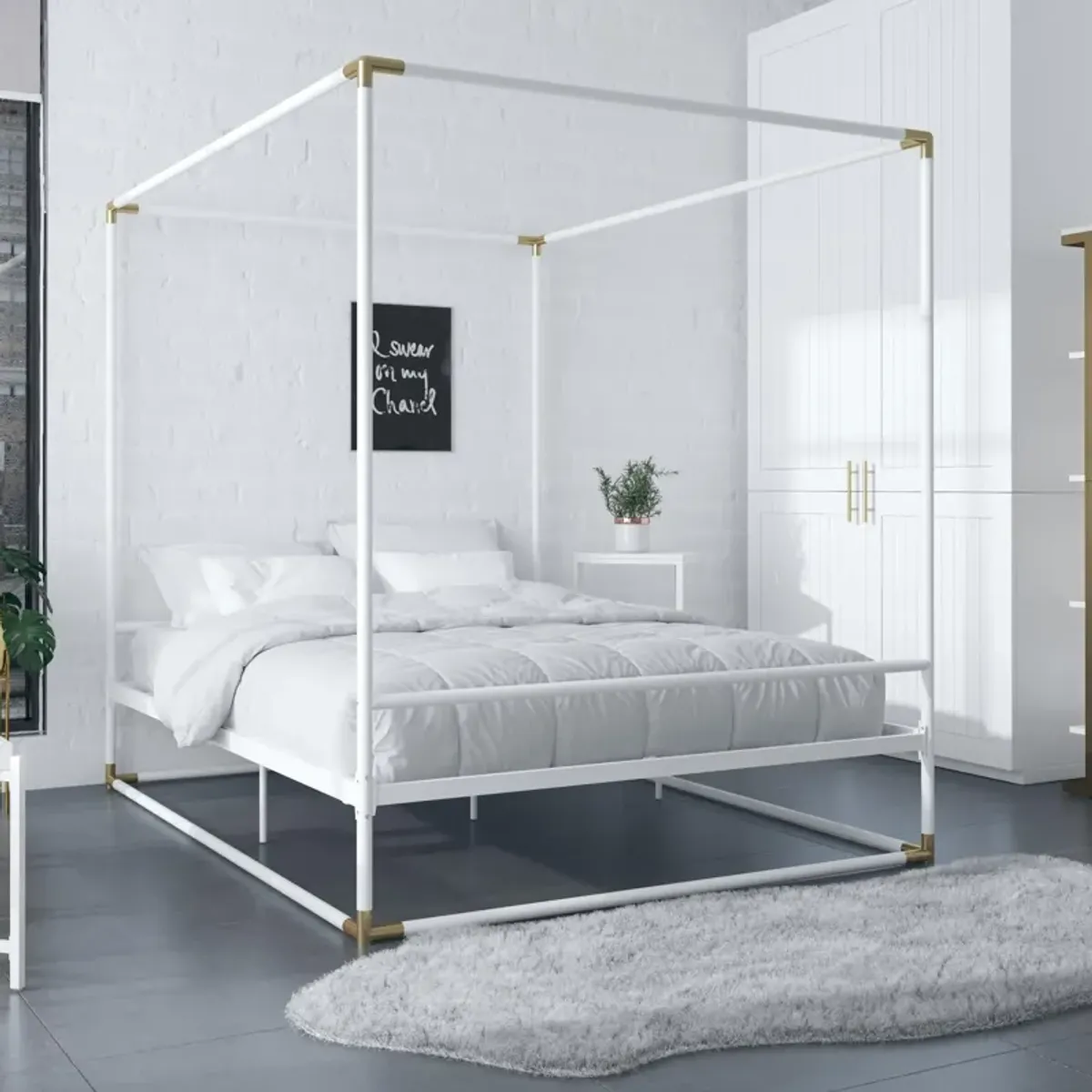 Celeste Canopy Metal Bed with Gold Accents