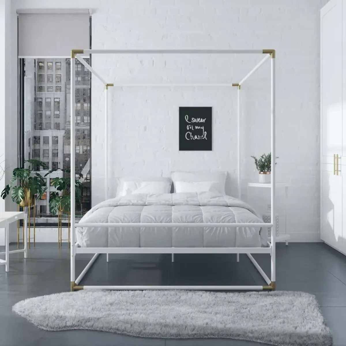 Celeste Canopy Metal Bed with Gold Accents