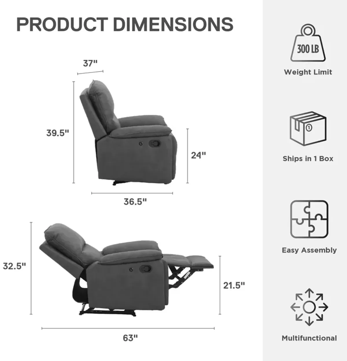 Labatte Faux Leather Recliner with Dual USB Port