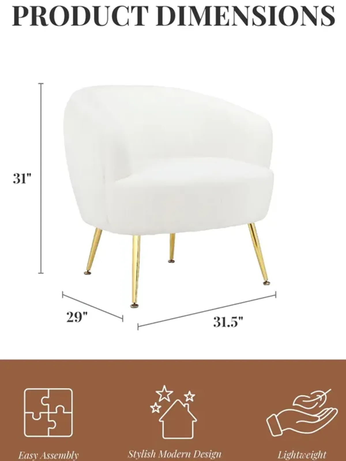 Kara Teddy Soft Accent Chair with Gold Legs