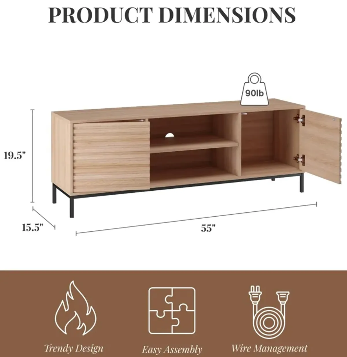 Jarrel TV Stand with 2 Side Cabinets