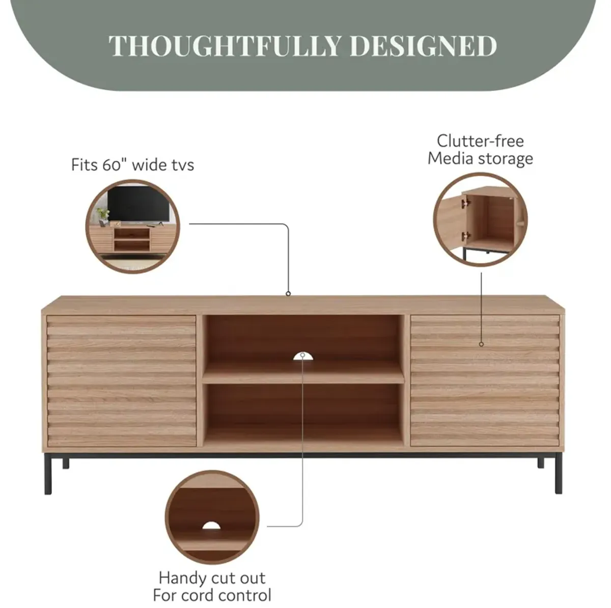 Jarrel TV Stand with 2 Side Cabinets