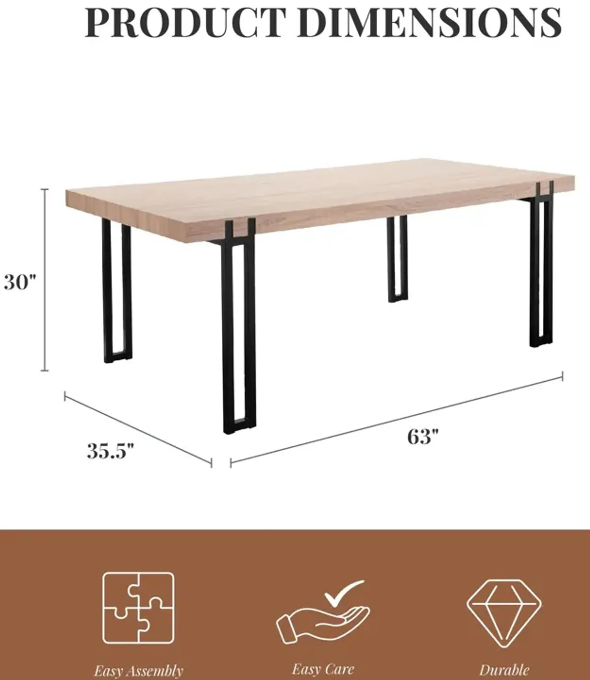 Kent Rustic Dining Table with Black Metal Legs