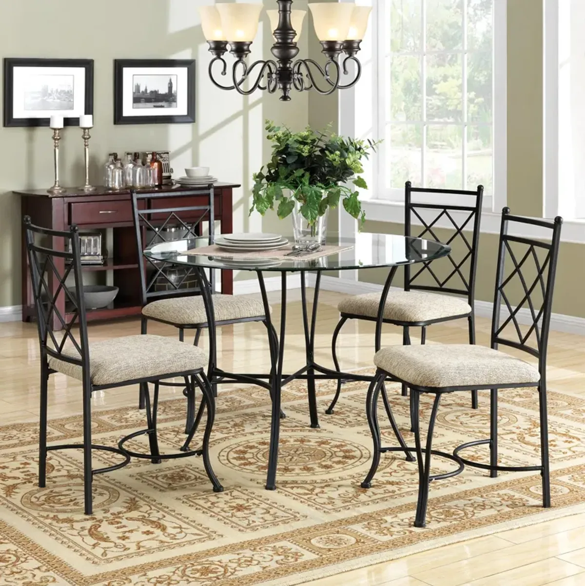 Traditional Glass Top Metal 5-Piece Dinette