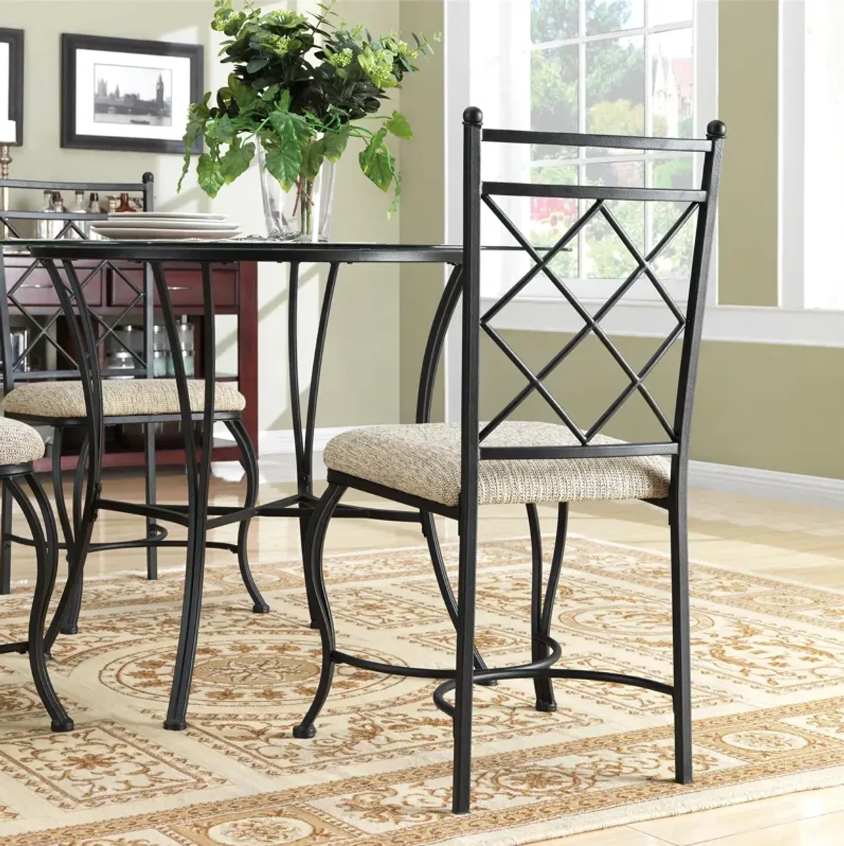 Traditional Glass Top Metal 5-Piece Dinette