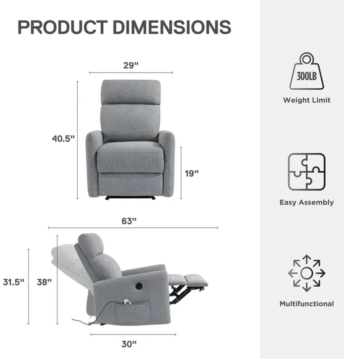 Kai Power Recliner Chair with Massage and Heat