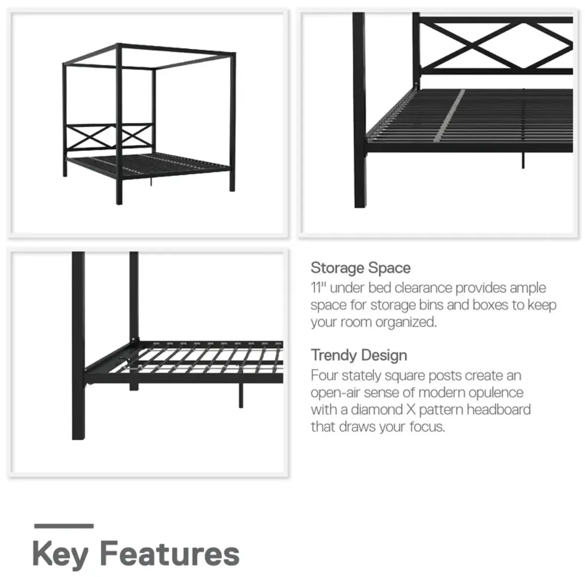 Remna Queen Metal Canopy Bed