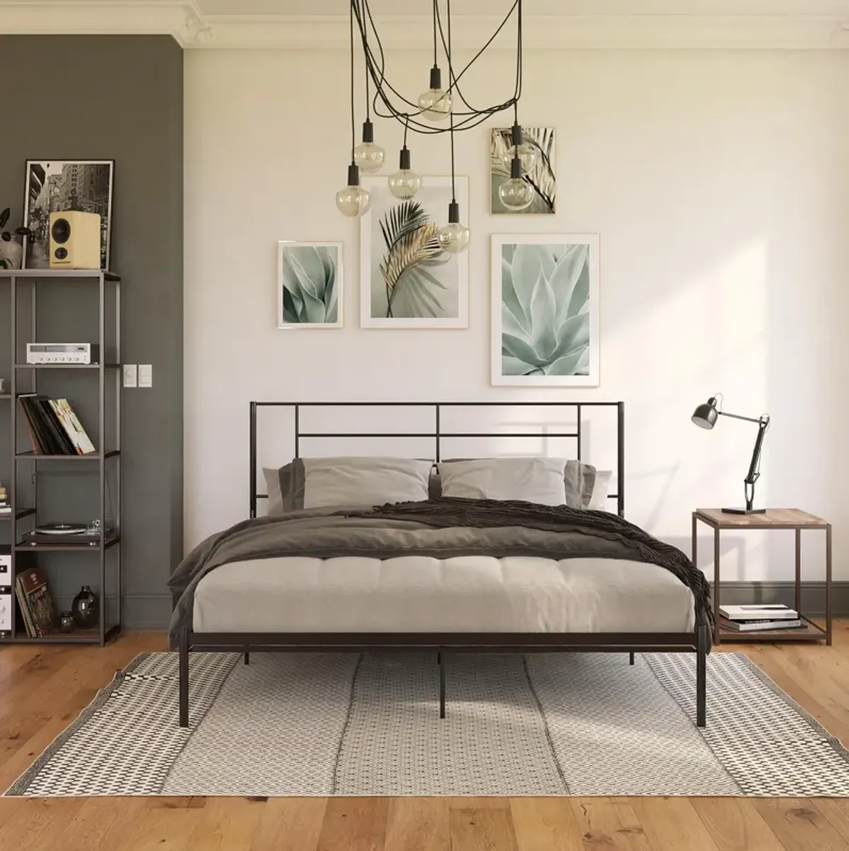 Praxis Metal Bed with a Geometric Headboard