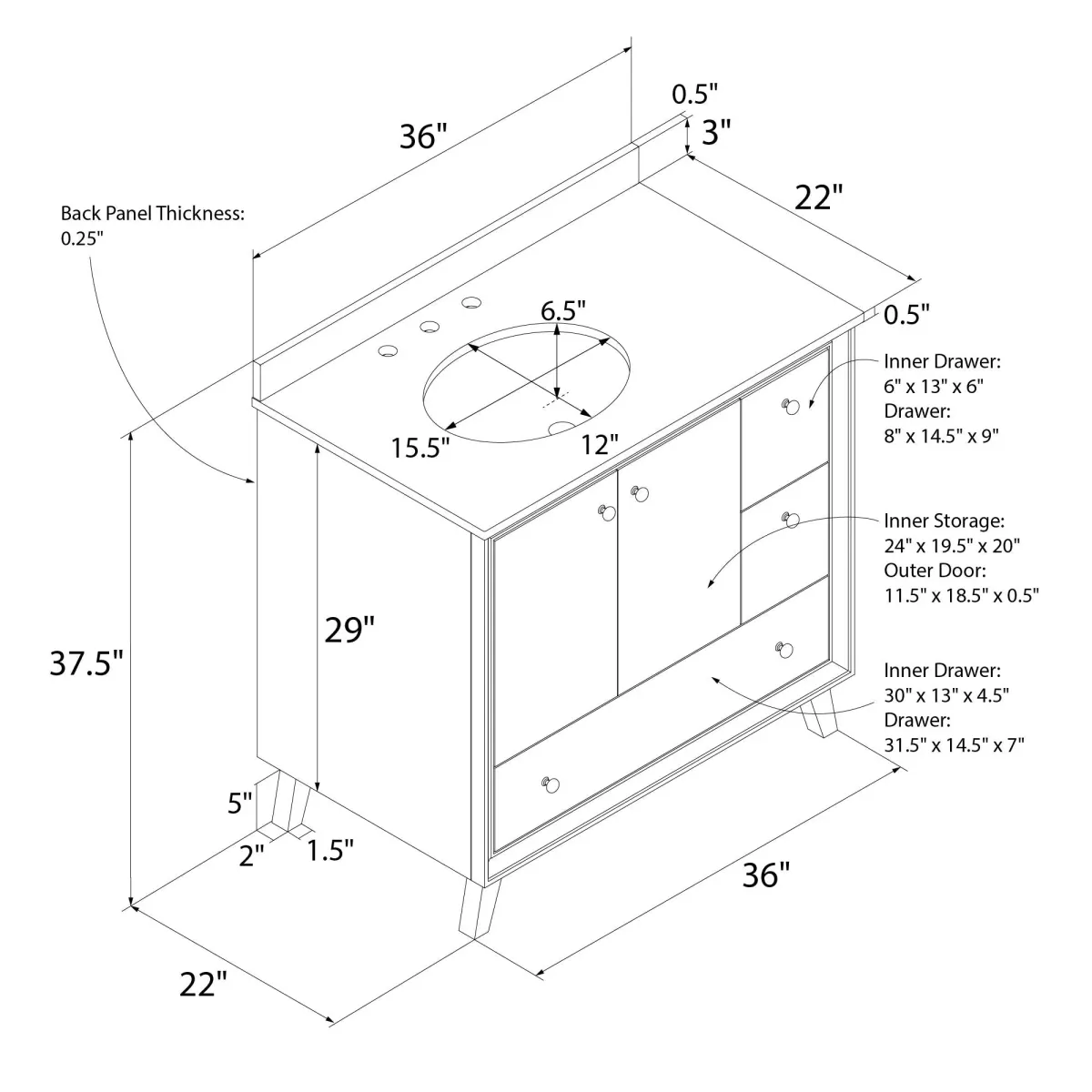 Bleeker Solid Wood Bathroom Vanity with Pre-Installed Oval Porcelain Sink