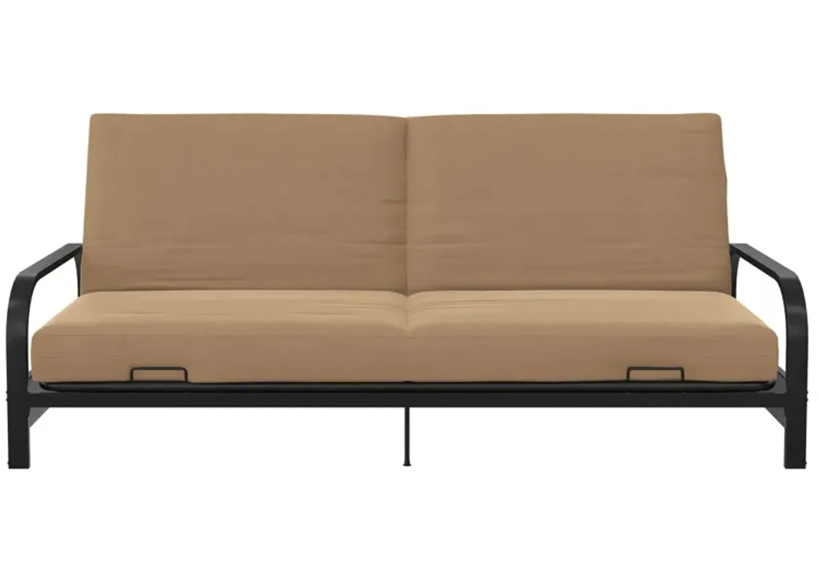 Elbern Black Metal Arm Futon Frame with Tan Linen Slipcover