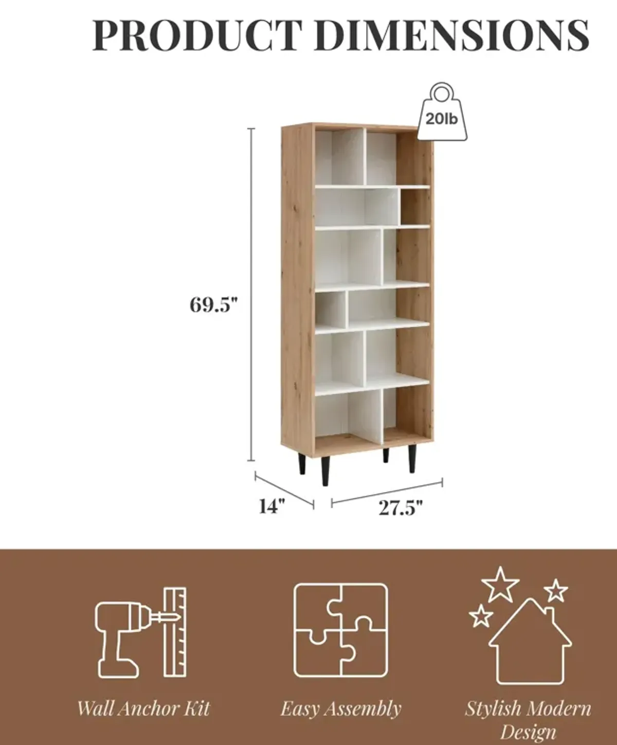 Rakel Modern Bookcase with Many Shelves