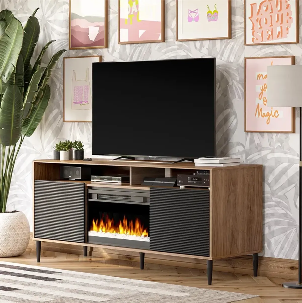 Daphne Fluted Contemporary Electric Fireplace TV Stand for TVs up to 70"