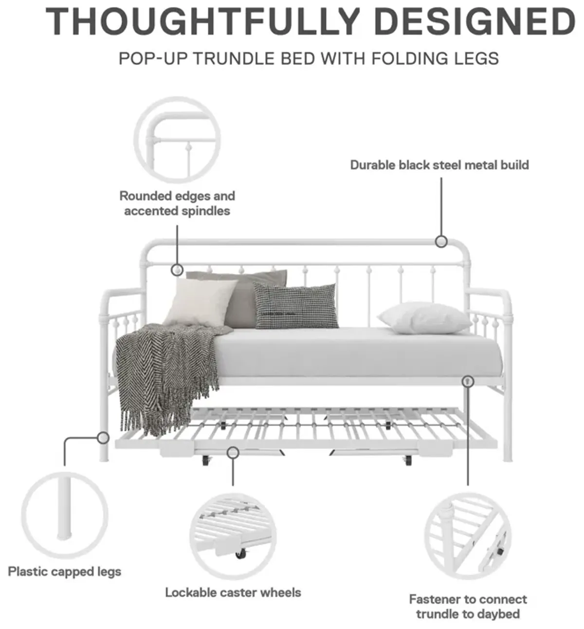 Locky Metal Daybed with Pop Up Trundle Bed