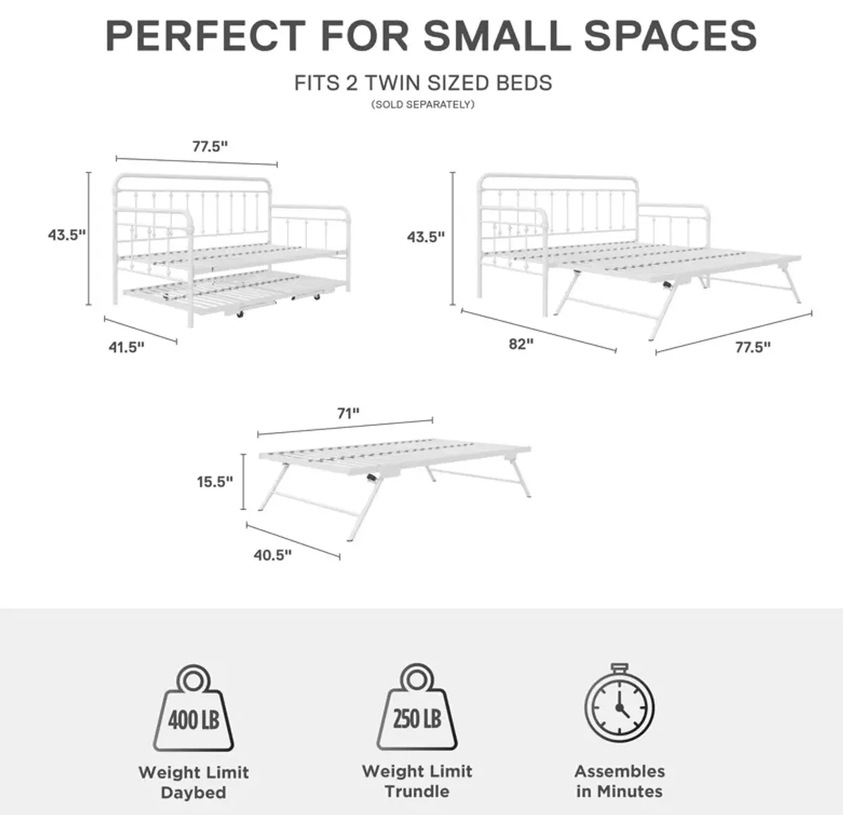 Locky Metal Daybed with Pop Up Trundle Bed