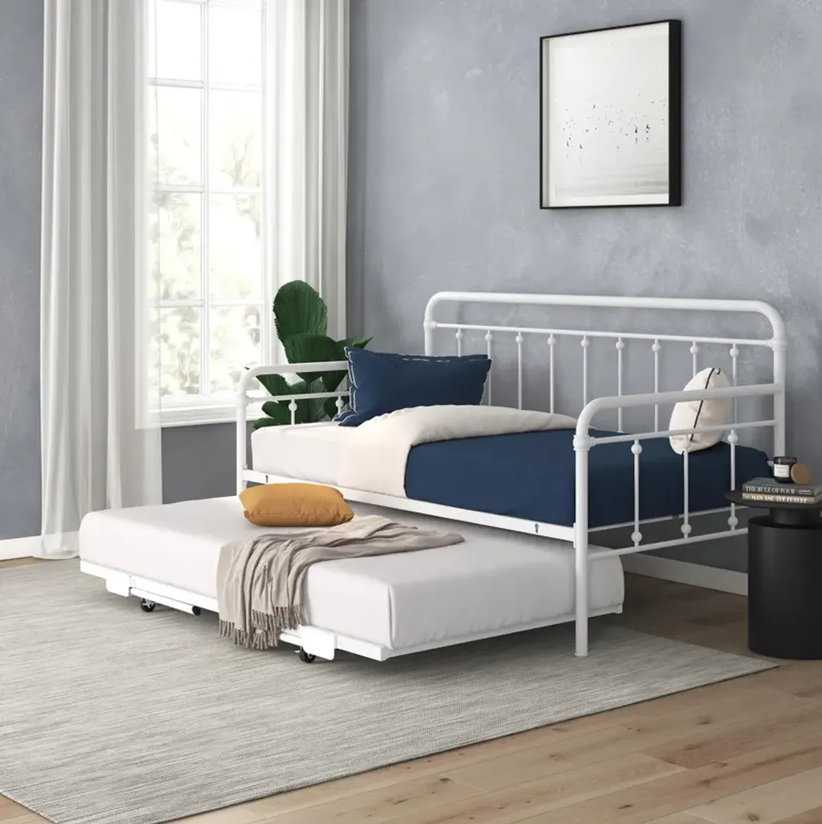 Locky Metal Daybed with Pop Up Trundle Bed