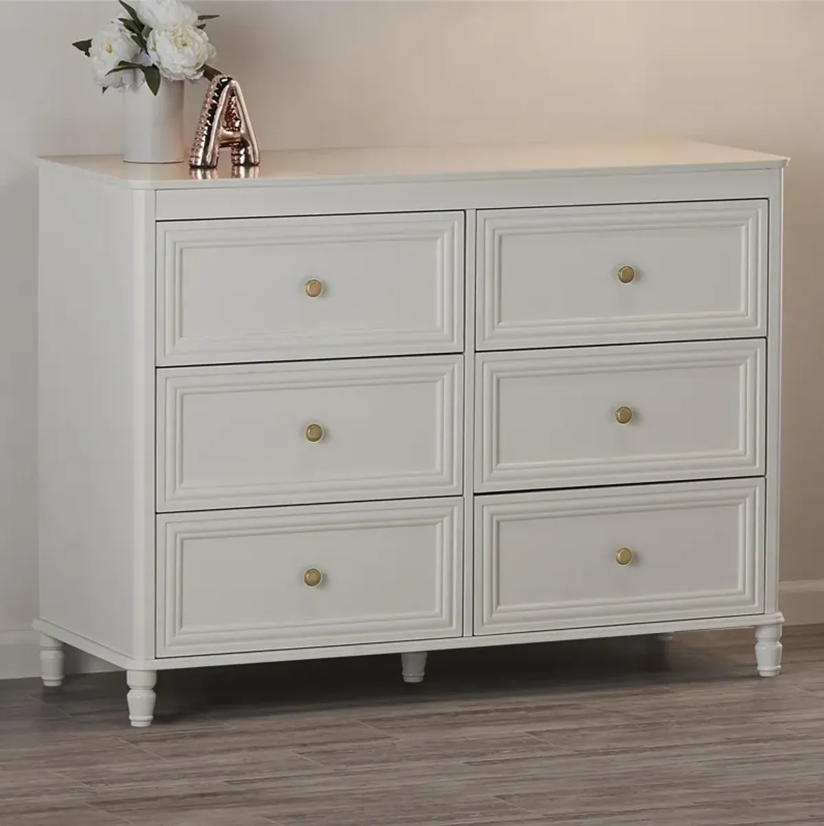 Piper Painted 6 Drawer Dresser with Solid Wood Spindle Feet