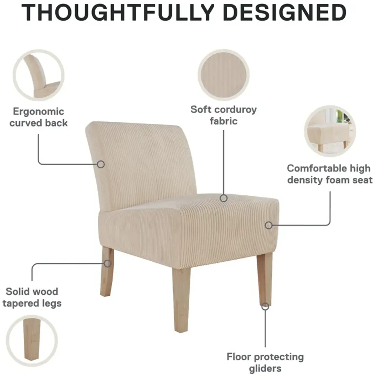 Hazen Armless Upholstered Corduroy Accent Chair