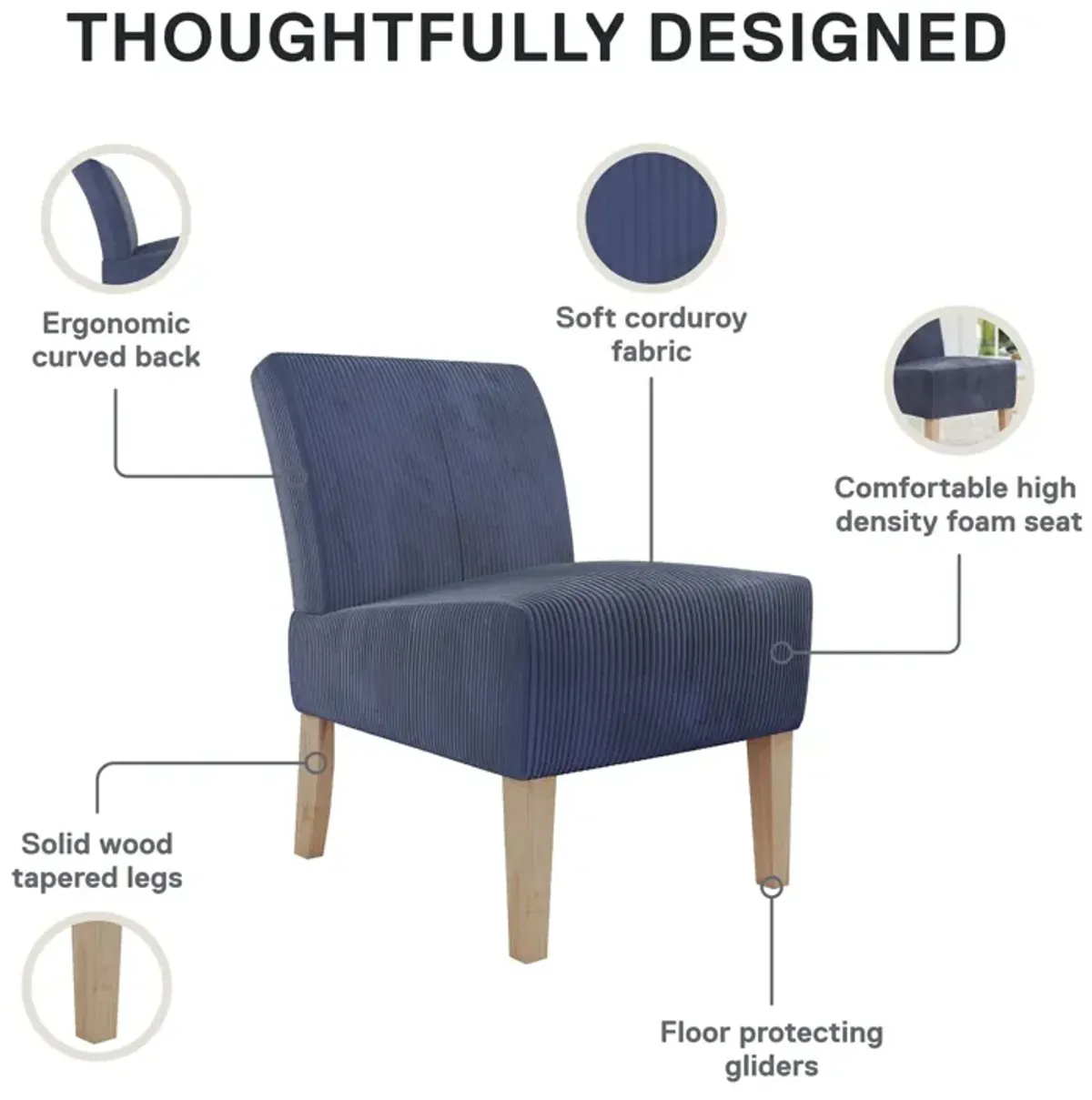 Hazen Armless Upholstered Corduroy Accent Chair