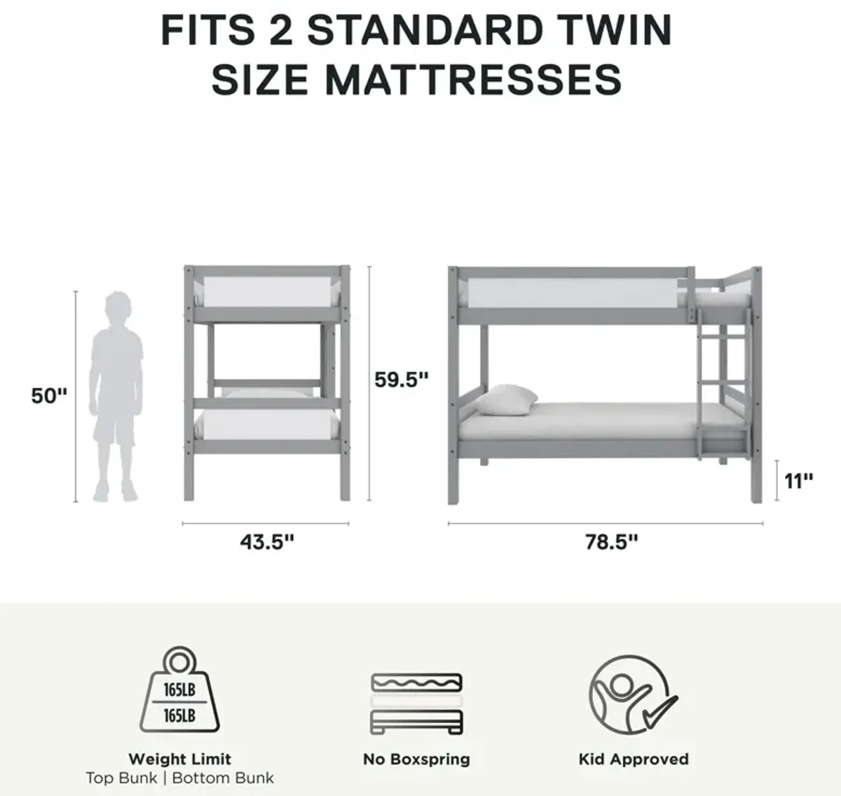 Adrian Twin over Twin Wood Bunk Bed with Integrated Ladder