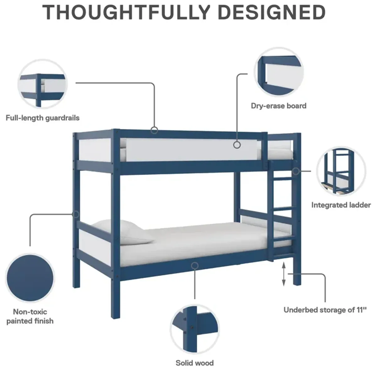 Adrian Twin over Twin Wood Bunk Bed with Integrated Ladder