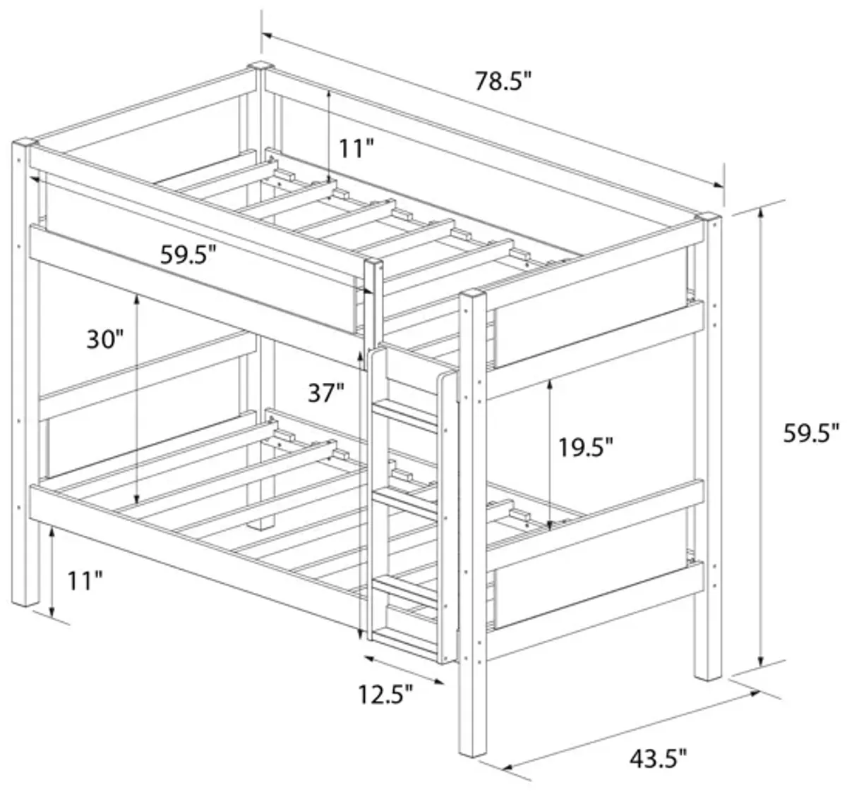 Adrian Twin over Twin Wood Bunk Bed with Integrated Ladder