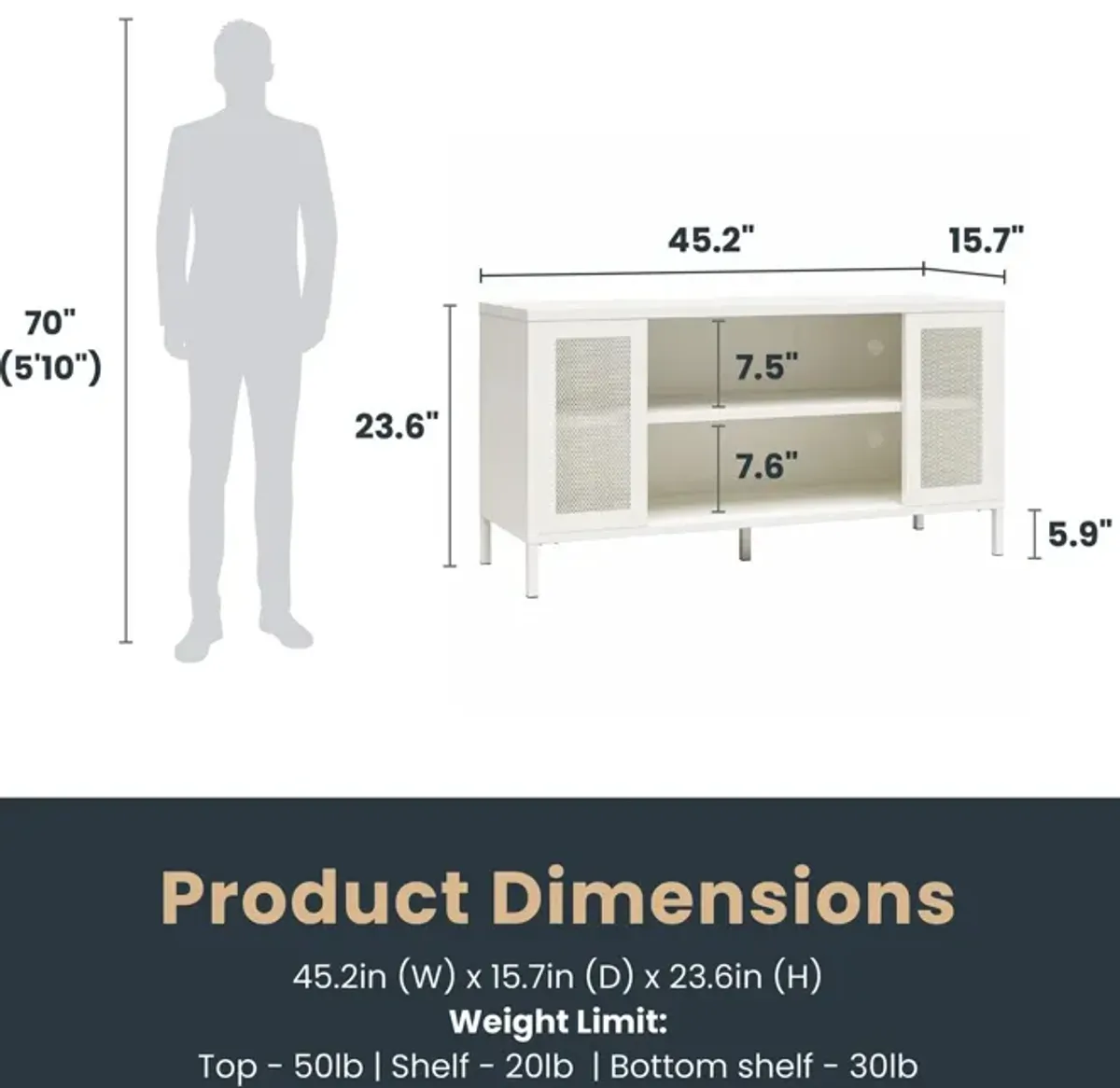 Shadwick Metal TV Stand for TVs up to 50" with Perforated Metal Mesh Accents