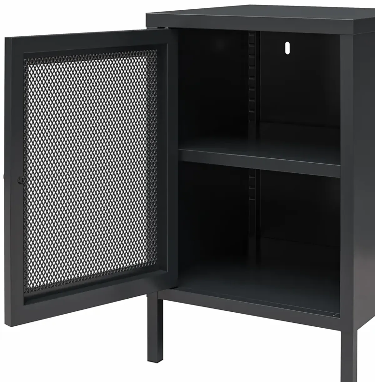 Shadwick 1 Door Metal Living Room End Table with Perforated Metal Mesh Door