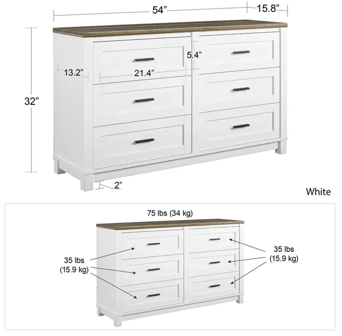 Chapel Hill Modern Farmhouse 6 Drawer Dresser