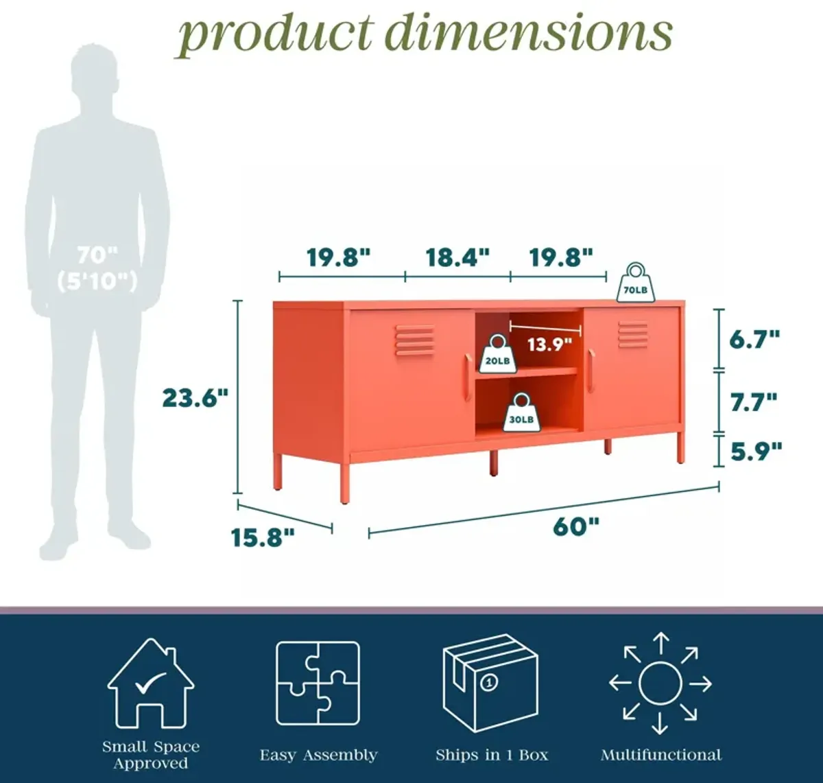 Cache Metal Locker-Style TV Stand for TVs up to 65"