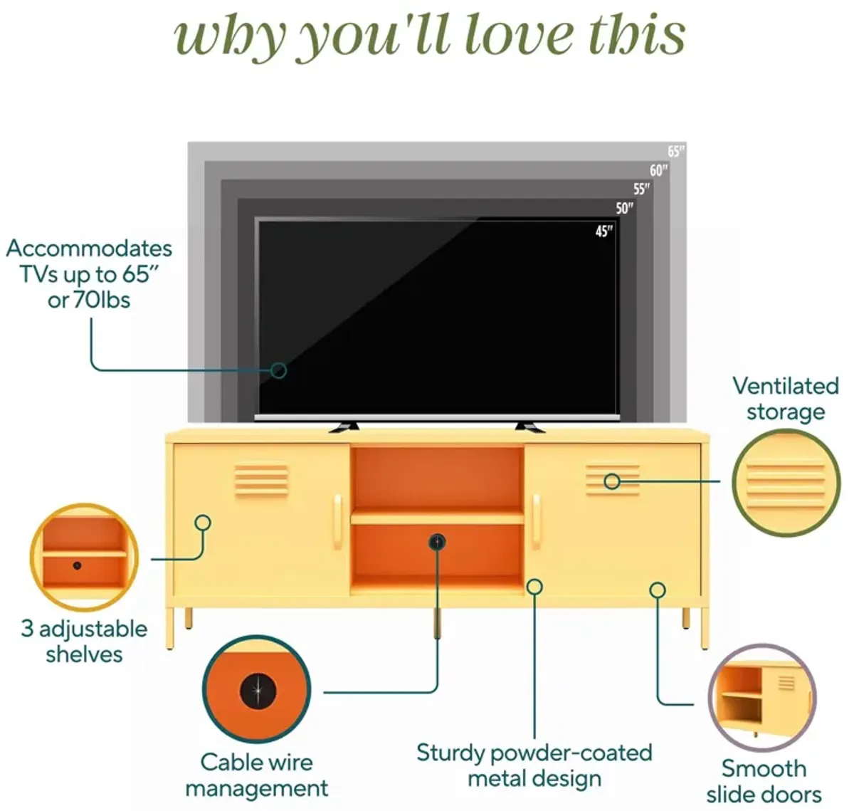 Cache Metal Locker-Style TV Stand for TVs up to 65"