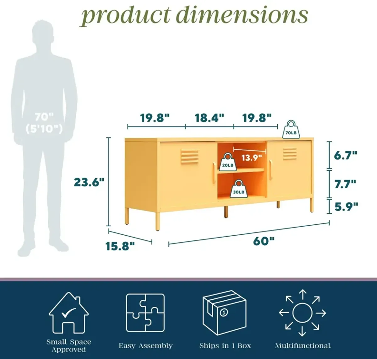 Cache Metal Locker-Style TV Stand for TVs up to 65"