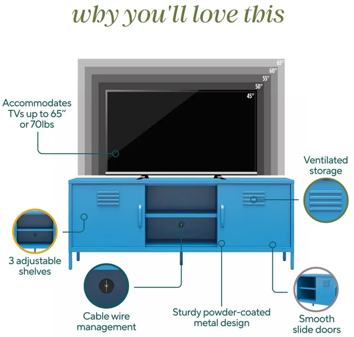 Cache Metal Locker-Style TV Stand for TVs up to 65"