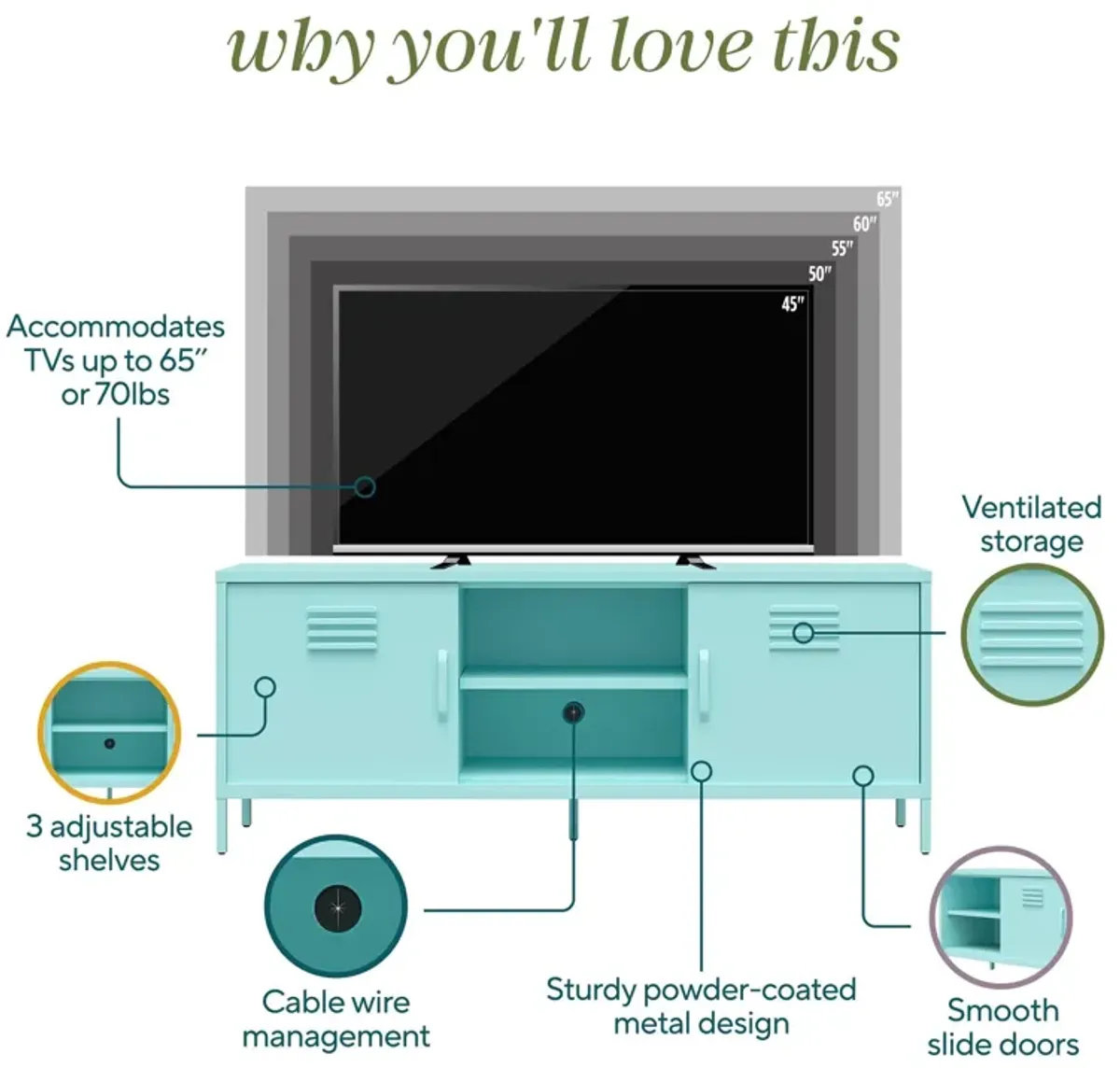 Cache Metal Locker-Style TV Stand for TVs up to 65"