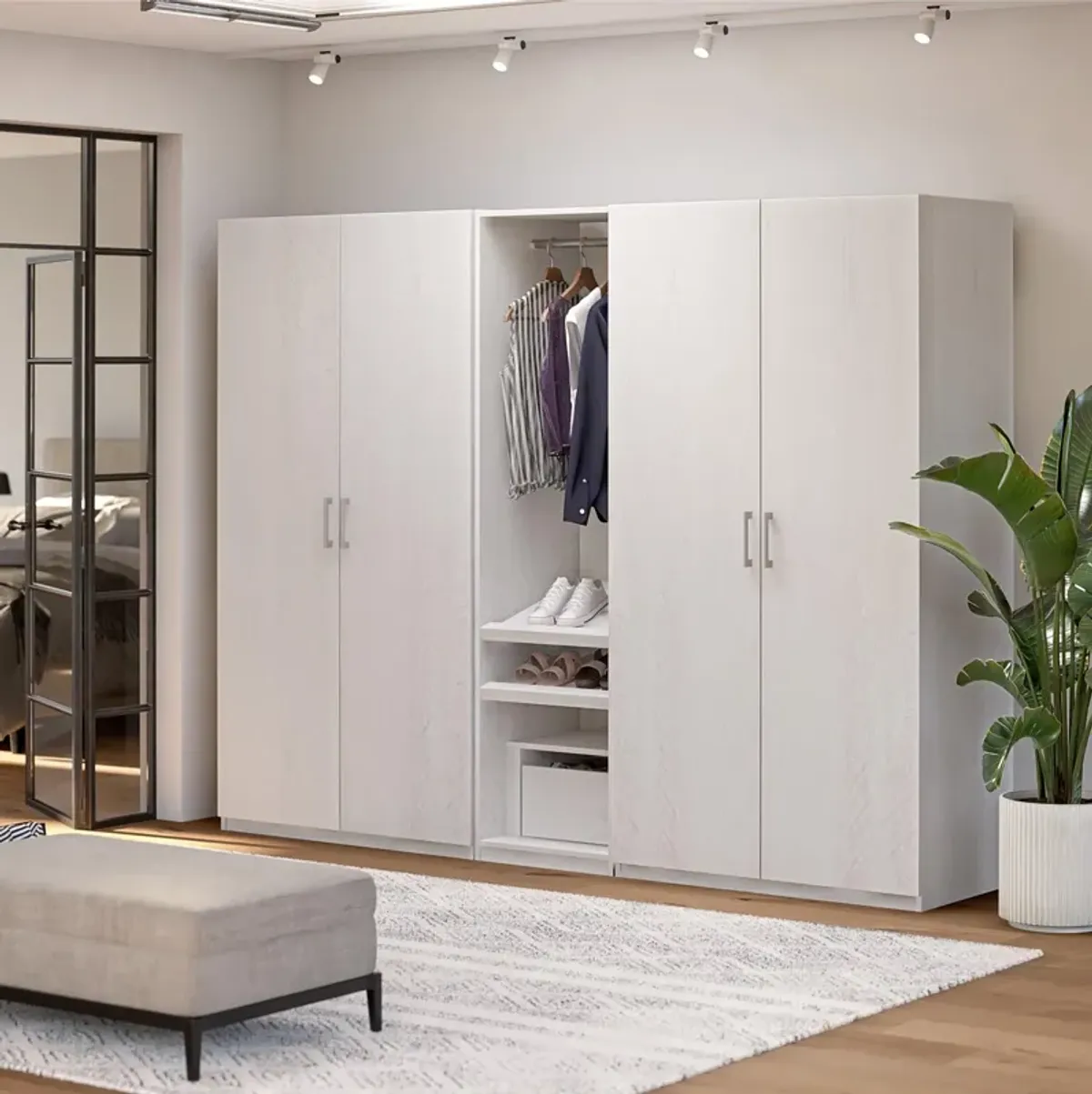 Perry Park Modular Extra Wide Wardrobe with Adjustable Open Shelves and Clothing Rods