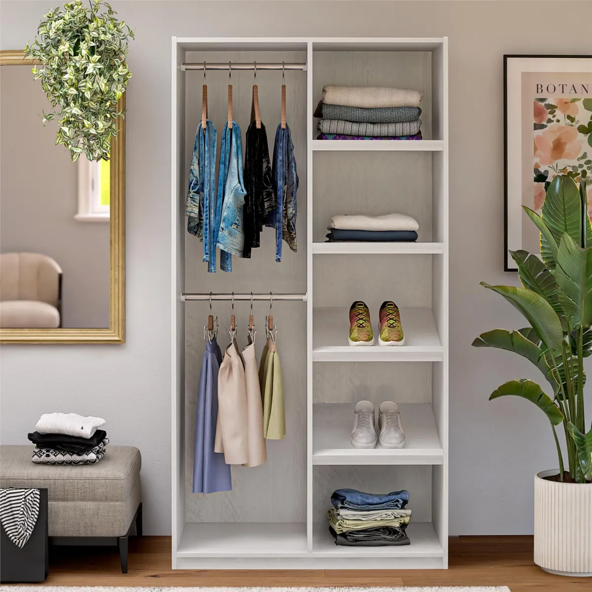 Perry Park Modular Extra Wide Wardrobe with Adjustable Open Shelves and Clothing Rods