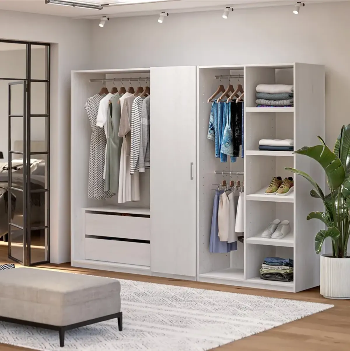 Perry Park Modular Extra Wide Wardrobe with Adjustable Open Shelves and Clothing Rods