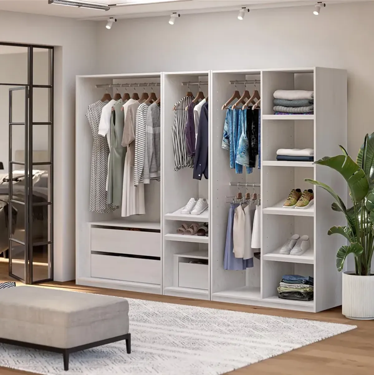 Perry Park Modular Extra Wide Wardrobe with Adjustable Open Shelves and Clothing Rods