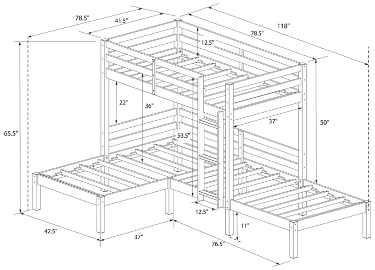 Casey L-Shaped Corner Triple Bunk Bed