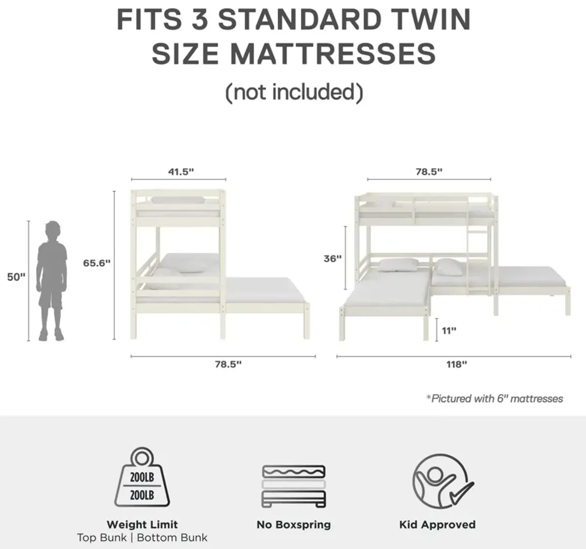 Casey L-Shaped Corner Triple Bunk Bed