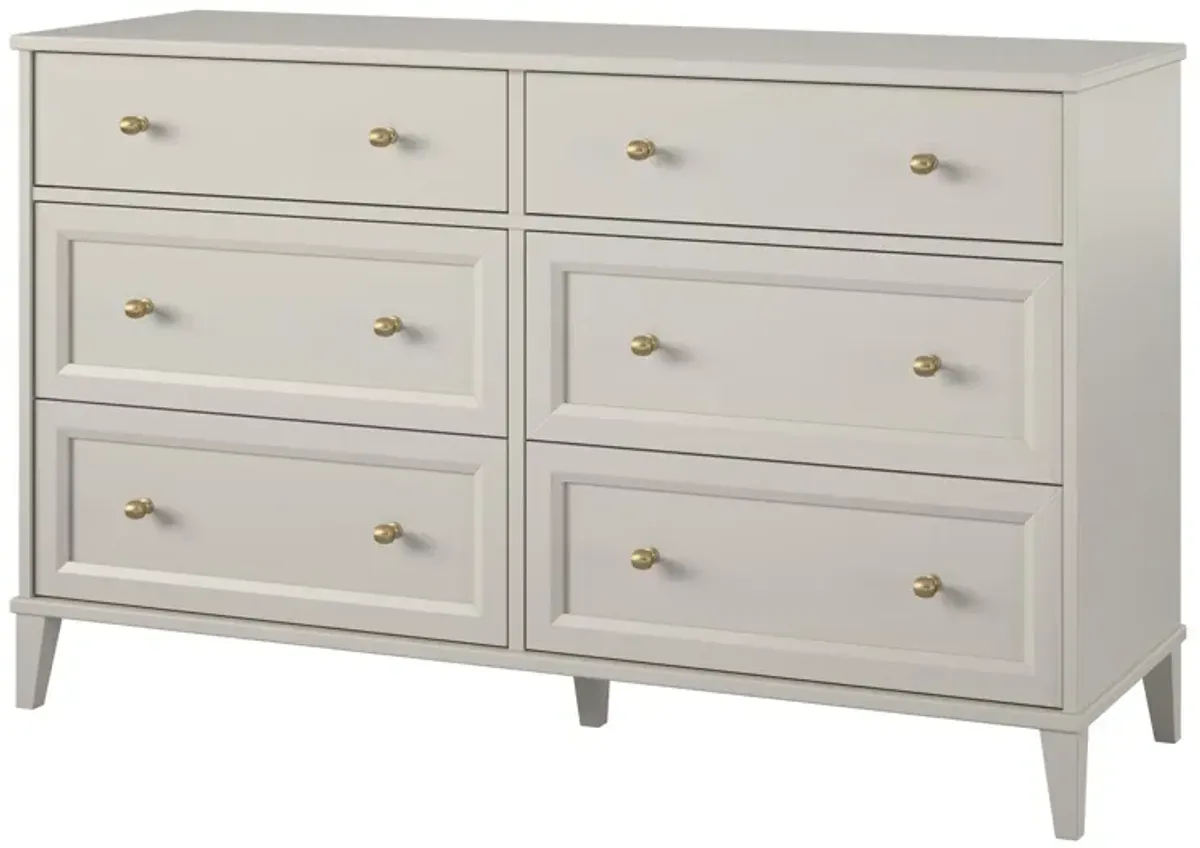 Monticello Wide 6 Drawer Dresser with Gold Accents