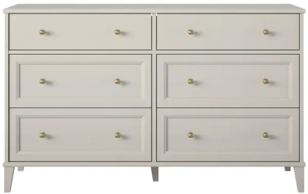 Monticello Wide 6 Drawer Dresser with Gold Accents