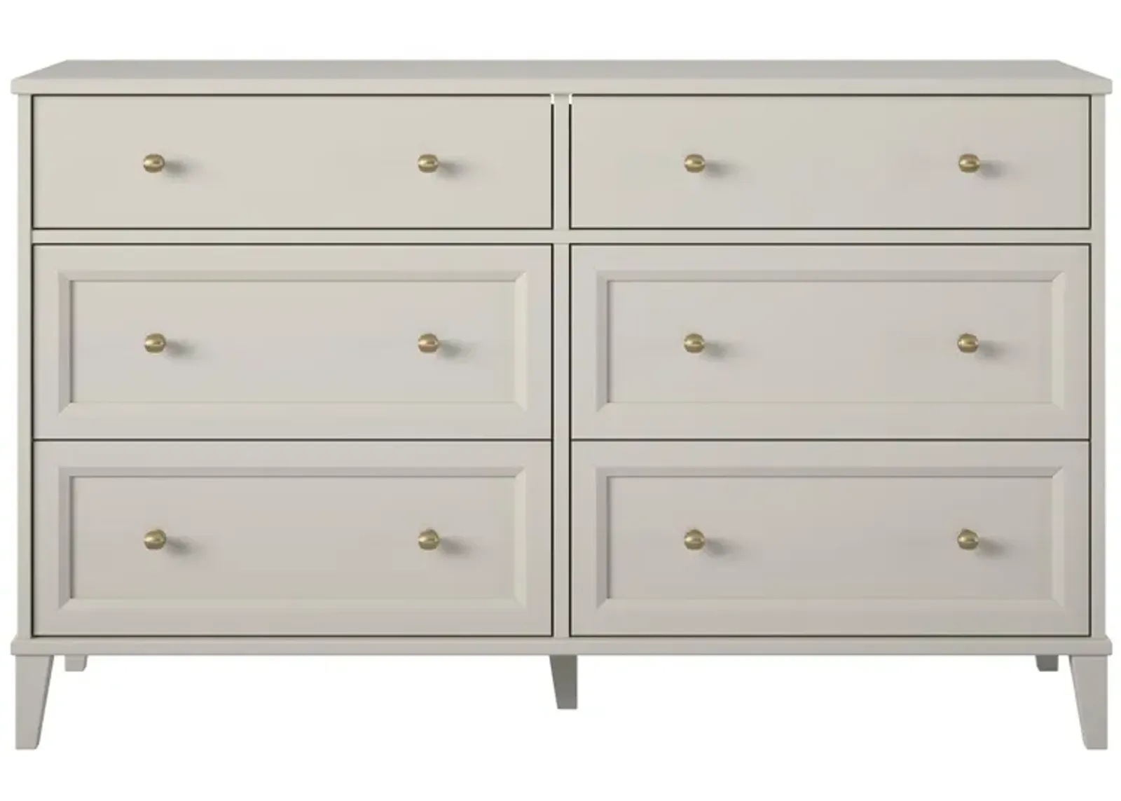 Monticello Wide 6 Drawer Dresser with Gold Accents