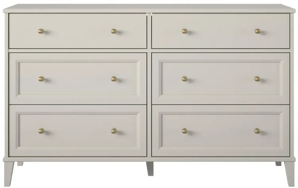 Monticello Wide 6 Drawer Dresser with Gold Accents